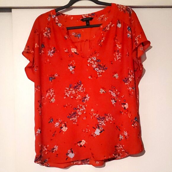 Banana Republic Tops - Banana Republic Women's L Floral Pullover Blouse Short Sleeve Round Neck Red